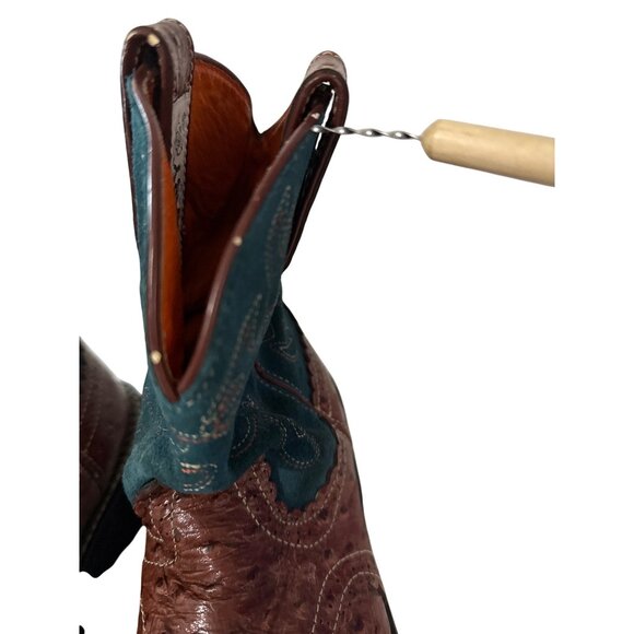 Ariat Fatbaby Ostrich Print Western Boots 9.5 B Brown & Teal Leather - Picture 11 of 13